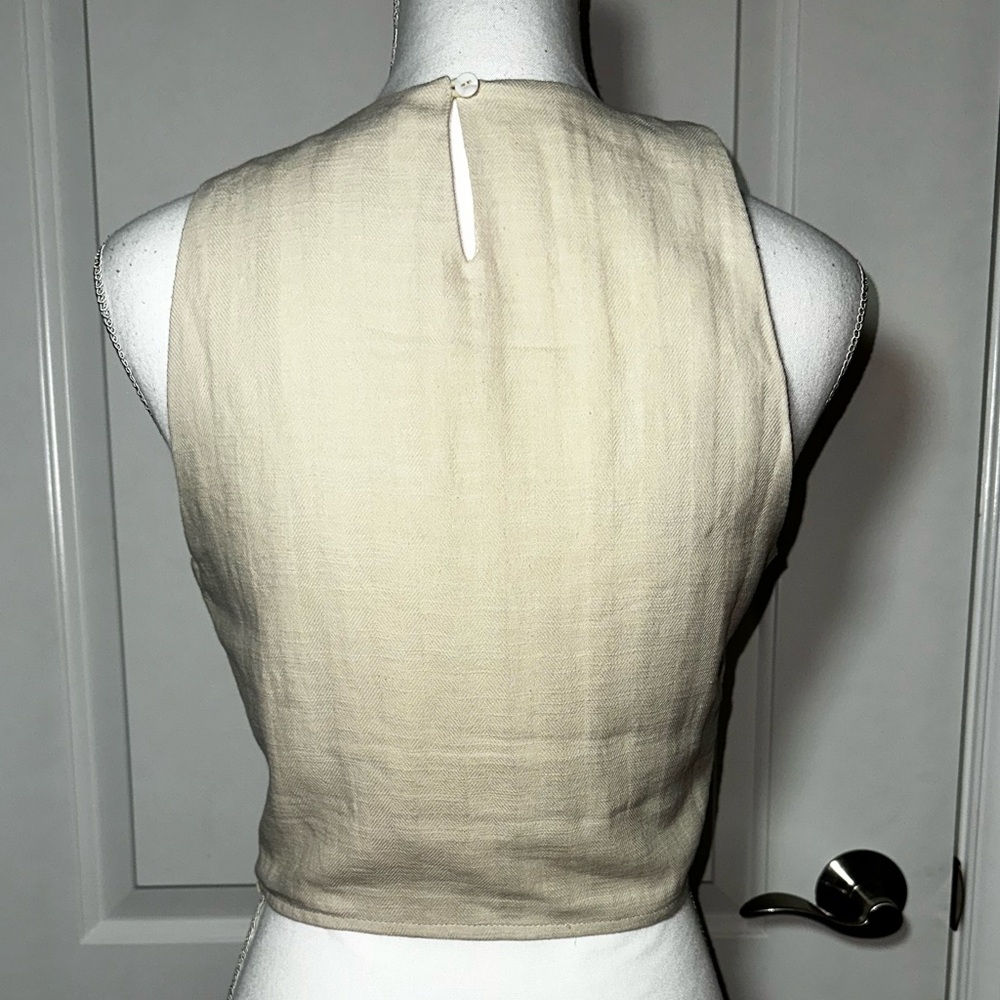Miou Muse Beige Linen Cotton Crop Top Sleeveless Minimalist M - Picture 4 of 13